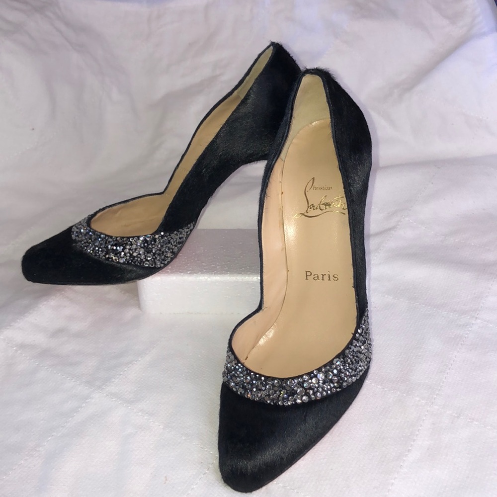 Auth. Christian Louboutin Blk Hair with Crystals